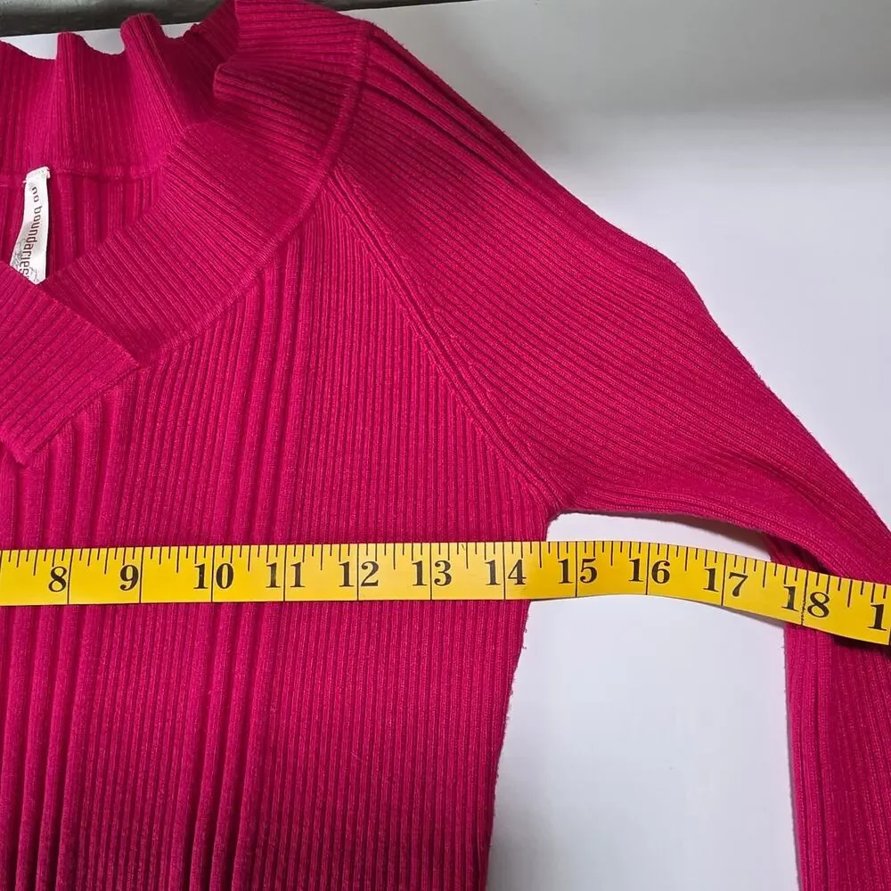 No Boundaries Fuchsia Ribbed Knit Long Sleeve Juniors XL V-Neck Stretch Casual